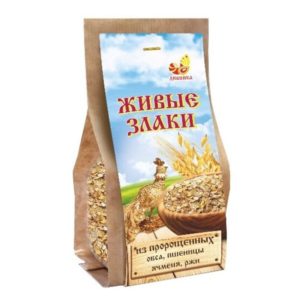 Живые злаки из пророщенных овса, пшеницы, ячменя, ржи, 300 г Дивинка