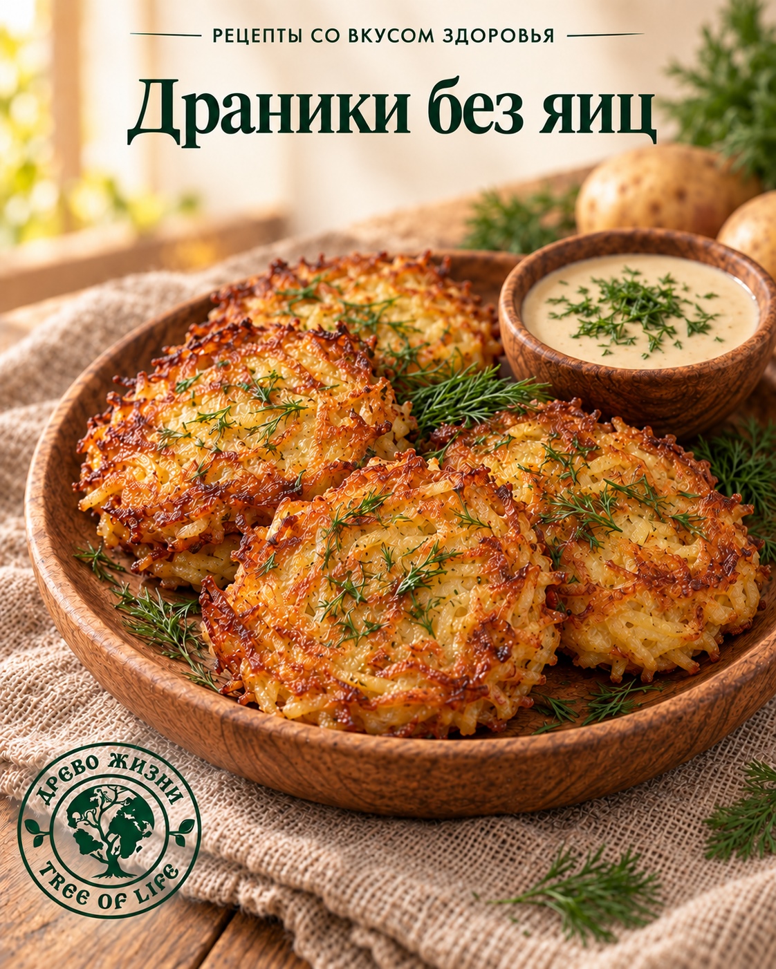 Картофельные драники с льняной мукой 1 Картофельные драники с льняной мукой — подача в деревянной посуде