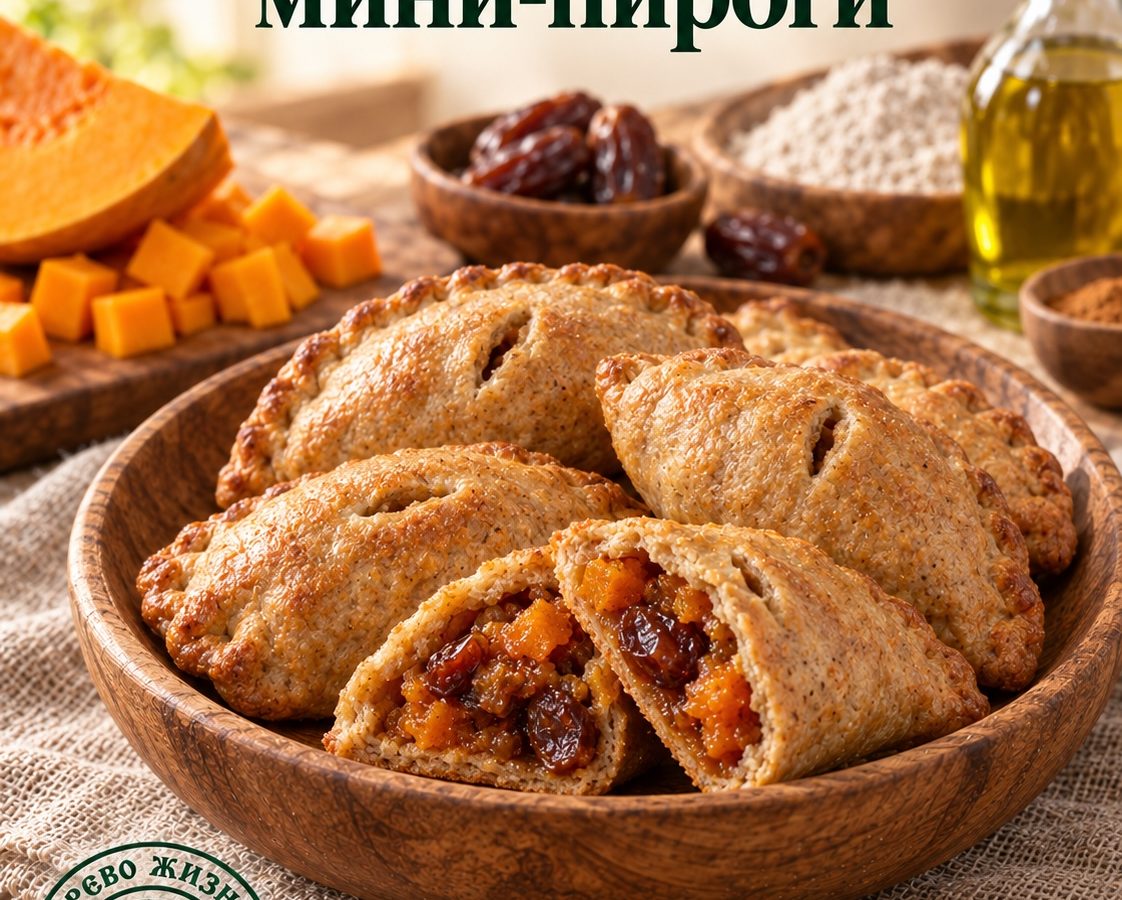 Тыквенные мини-пироги с финиками в деревянной посуде